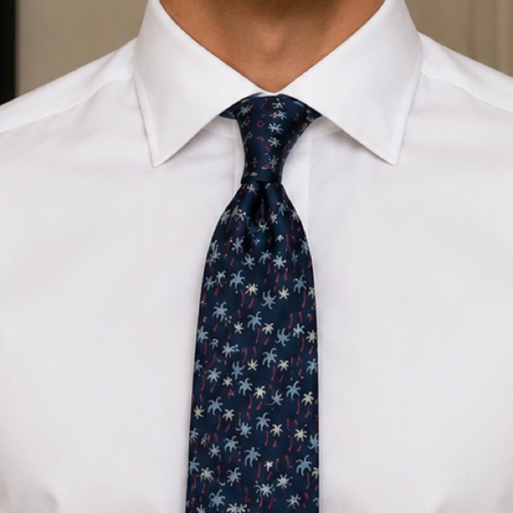 Salvatore Ferragamo Navy Palm Motif Silk Tie